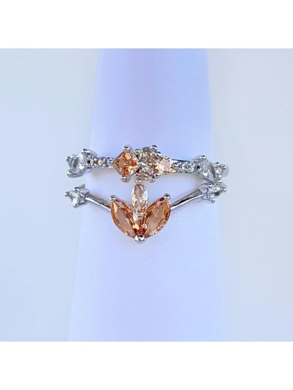 Bomb Party 2pc Ring Sz 8 “Delightful Grace” Smokey Topaz on Rhodium